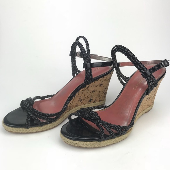 Arturo Chiang Knotted Patent Wedge Sandals 8 - Picture 1 of 5